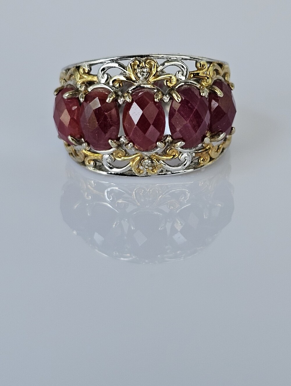 Genuine Rubies & Diamond Ring in Palladium Sterling Silver 18k Sz 6! See 2nd Pic